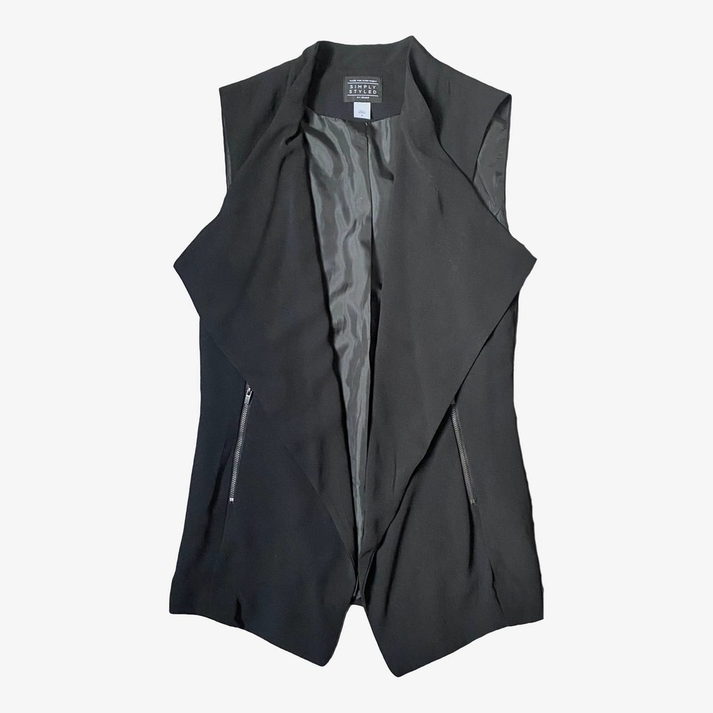 Black Cascading Drape Asymmetrical Sleeveless Vest size S